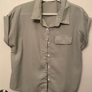 Rolled Cuff Knotted Hem Shirt